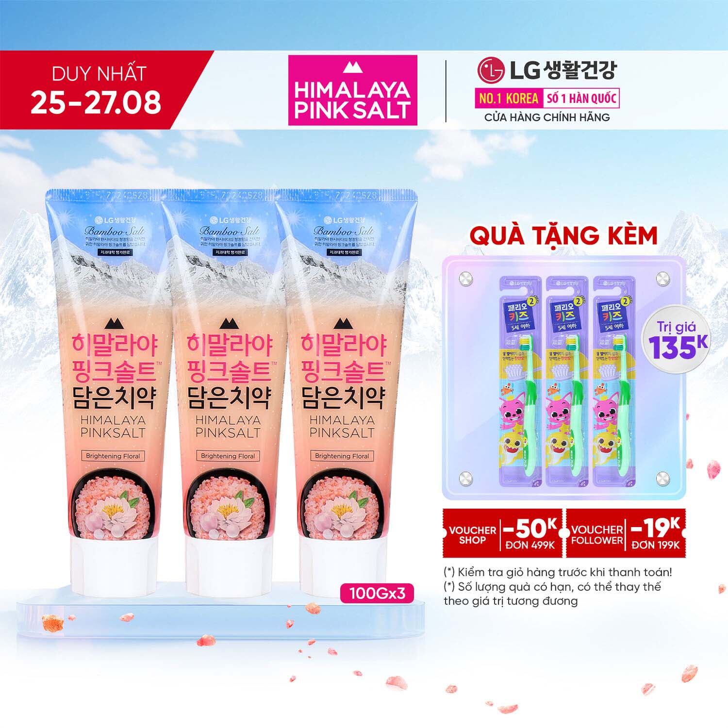 Combo 3 Kem đánh răng Bamboo Salt Muối Hồng Himalaya Làm Trắng Răng 100g
