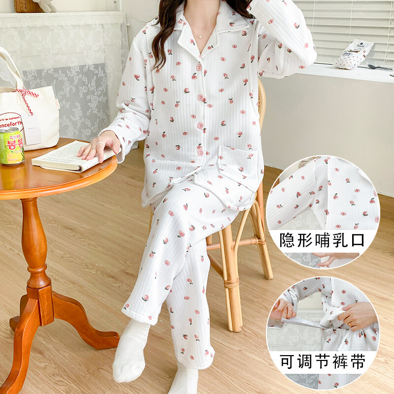 Bộ Đồ Ngủ Cotton Mùa Đông Dày Dặn Ấm Áp Cho Bà Bầu Sau Sinh Cho Con Bú Bộ Đồ Ngủ Cotton Nguyên Chất 