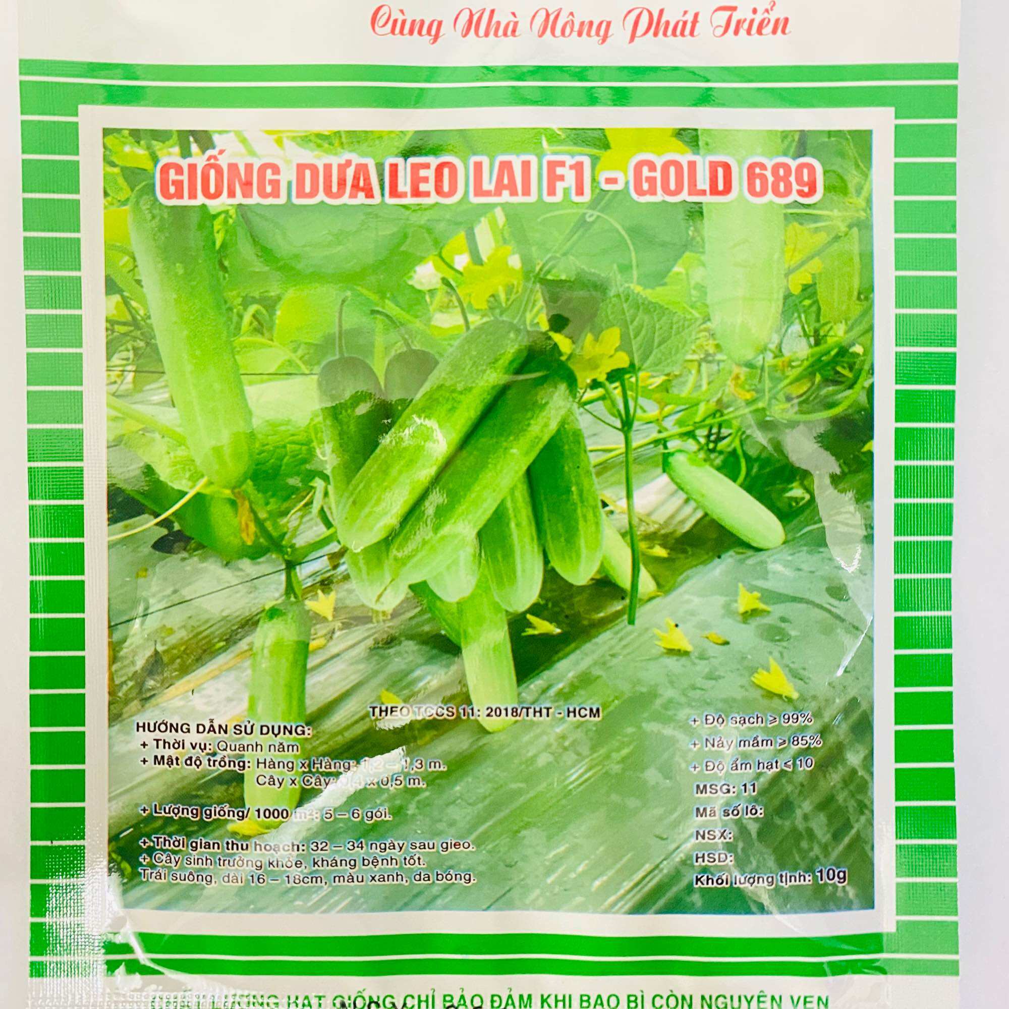 Gói 10gr hạt giống dưa leo lai f1 - gold 689 cty tân hiệp thành, trái dài, bóng, rộ trái