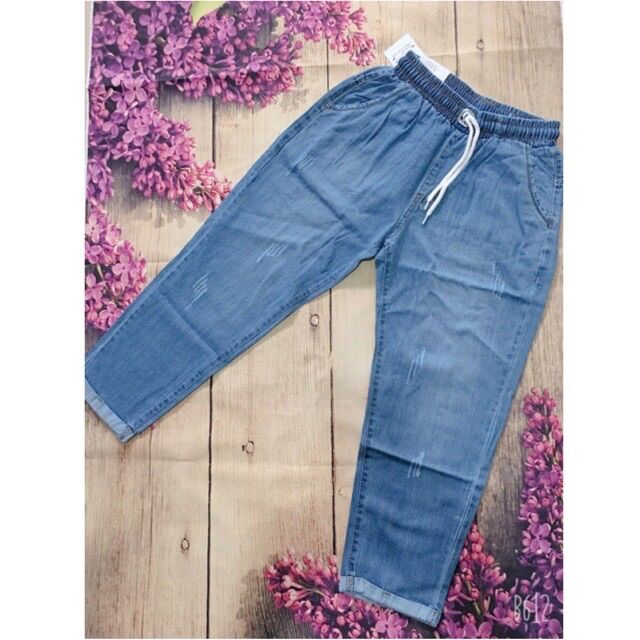 Quần bò giấy nữ ,quần Baggy Jean dáng lửng