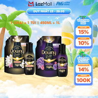 Combo Chai kèm Túi Nước Xả Vải Downy Lux Hương Harmony/ Mystique - Chai 450ML & Túi 1L