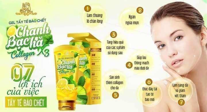 Kem tẩy tế bào chết da mặt.tẩy tế bào chết trắng da gel tẩy tế bào chanh bạc hà collagen ×3