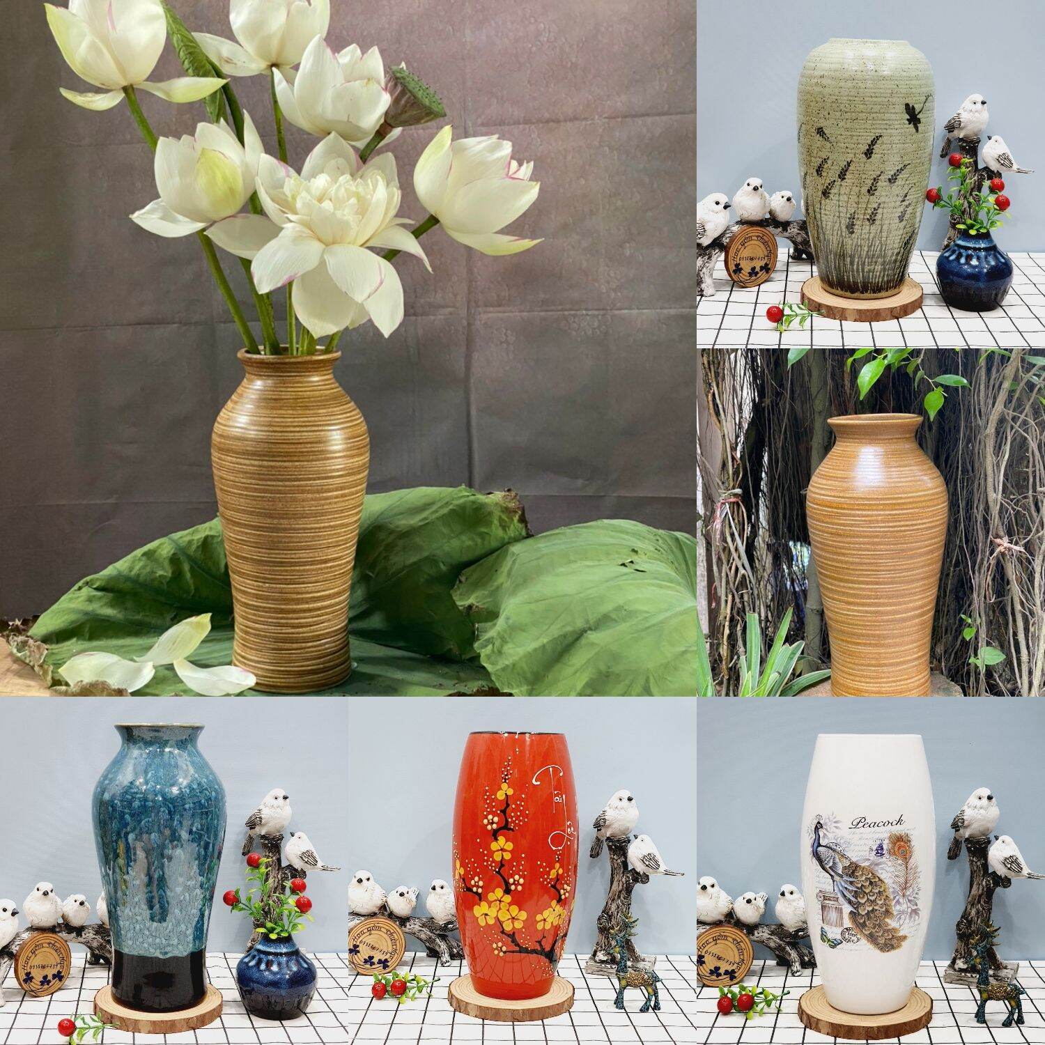 Bình, lọ cắm hoa gốm sứ Bát tràng, dáng bom size cao 32cm