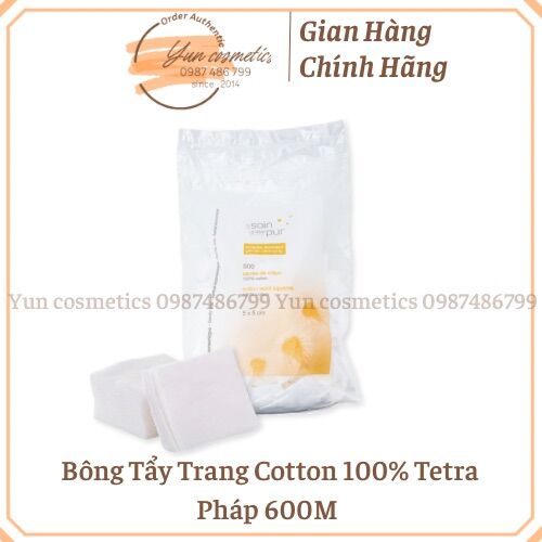 Chính hãng bông tẩy trang tetra cotton 100% nhập khẩu pháp túi 600m