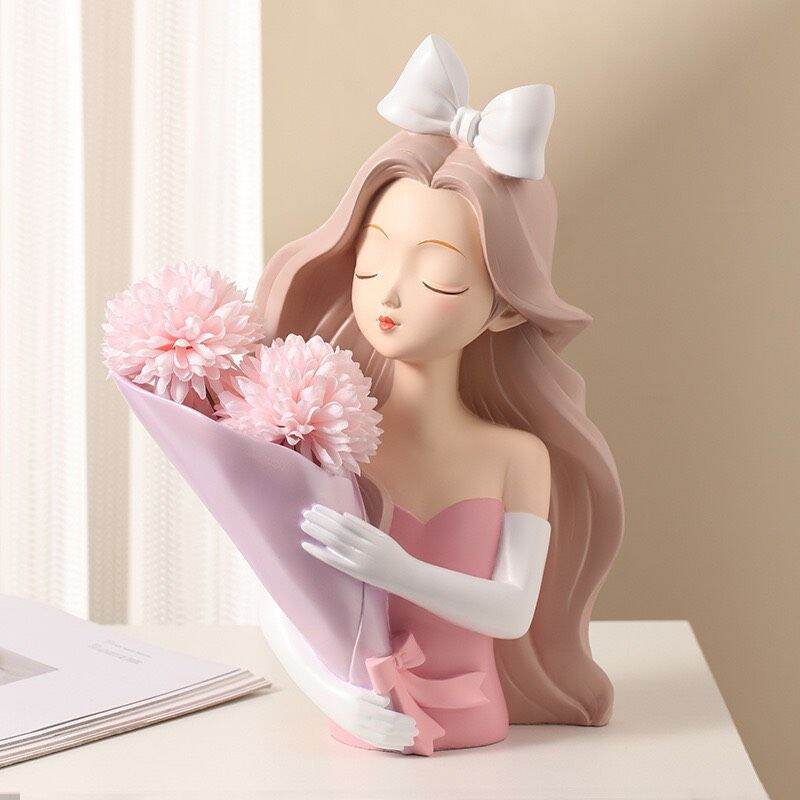 Lọ hoa tượng cô gái,tượng cô gái để bàn, trang trí decor phong cách hiện đại