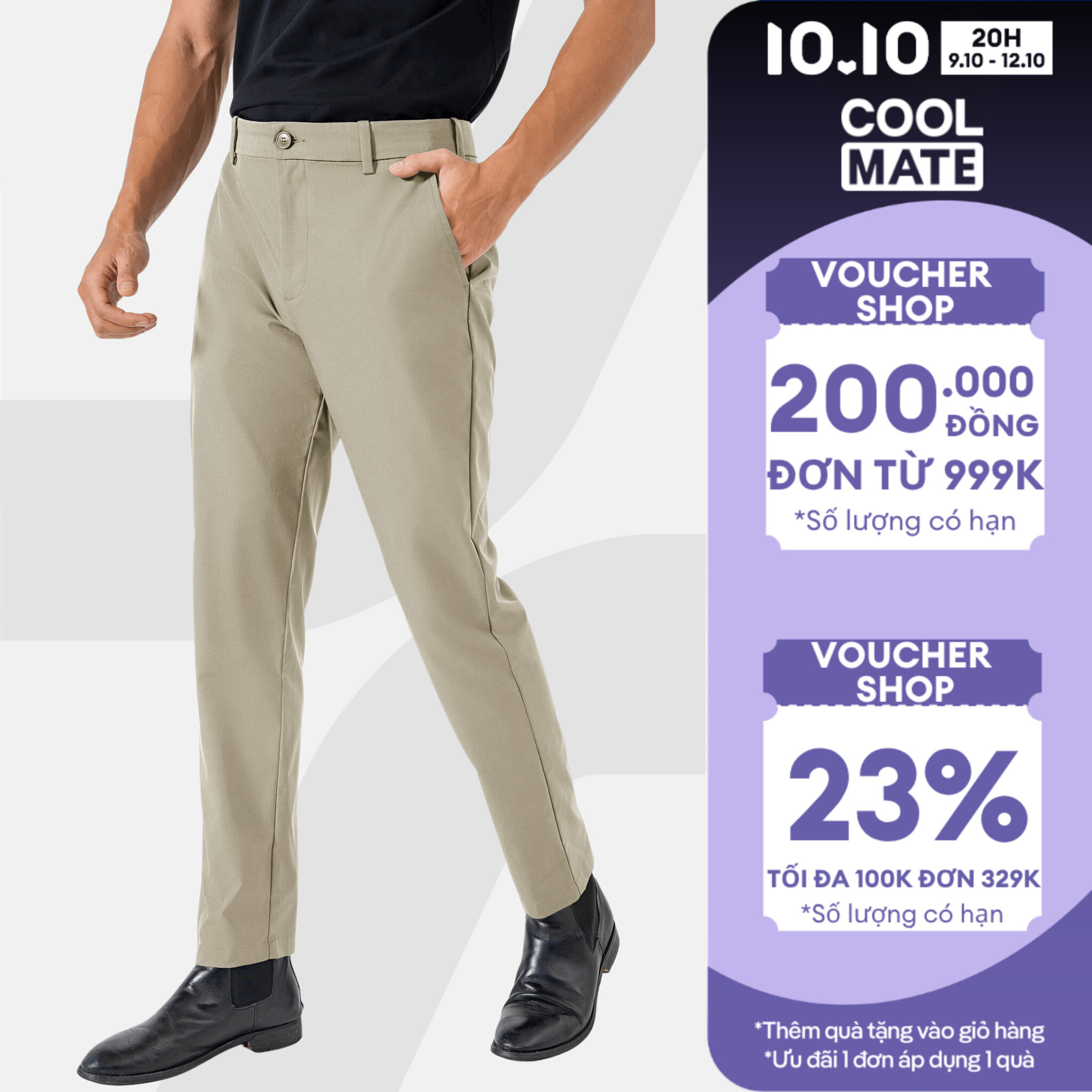 Quần dài, quần tây nam Kaki Excool dáng ôm Slim fit co giãn, nhanh khô, quần âu đi chơi, mặc Tết Coolmate
