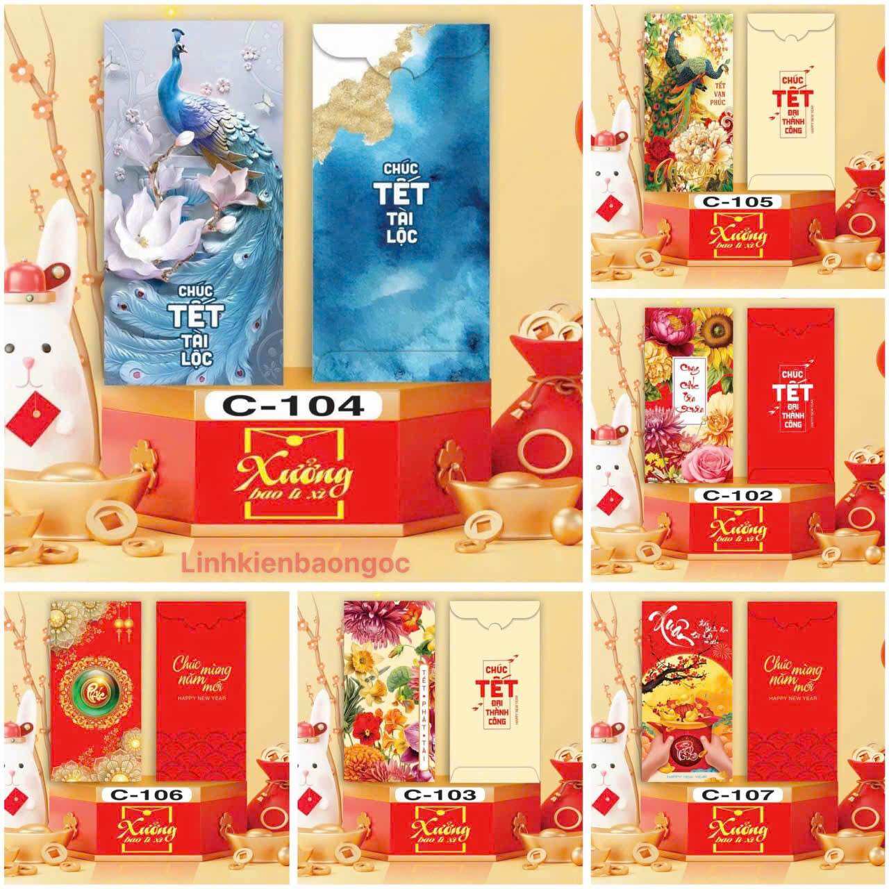 Bao lì xì tết 2025 (combo 100 bao lì xì 10 mẫu khác nhau )