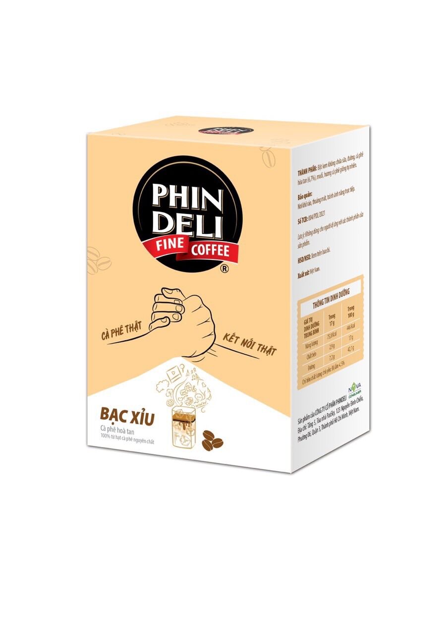 Cà phê bạc xỉu phindeli hoà tan - hộp giấy - 17gr x 18 gói/hộp