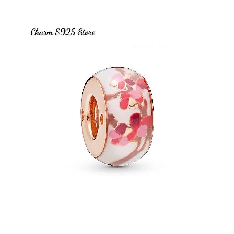 Hạt charm pan ale hoa đào vàng hồng s925