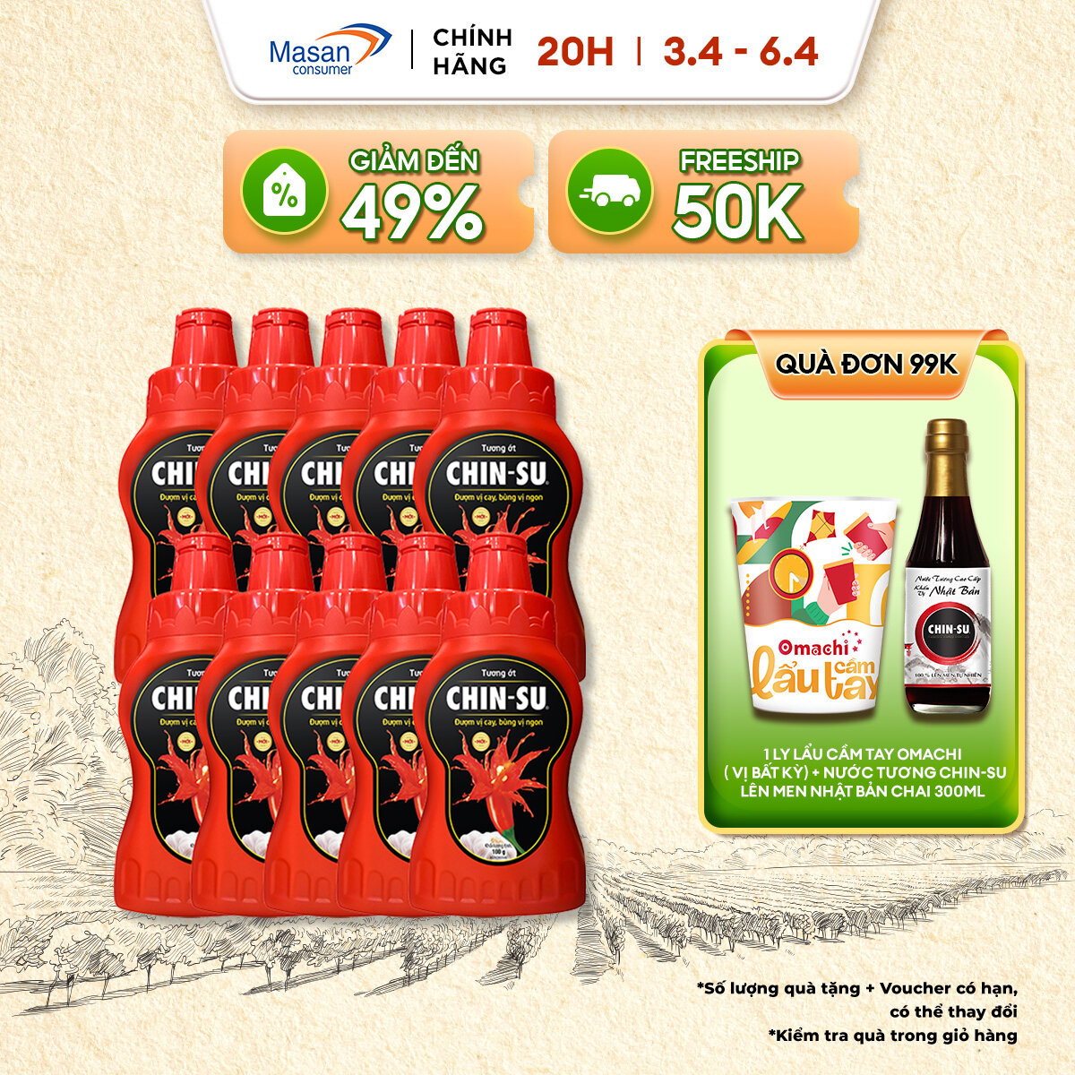 [20H 3-6.4 VC 18% CHO ĐƠN TỪ 199K] Combo 10 Tương ớt CHIN-SU Chai 100g