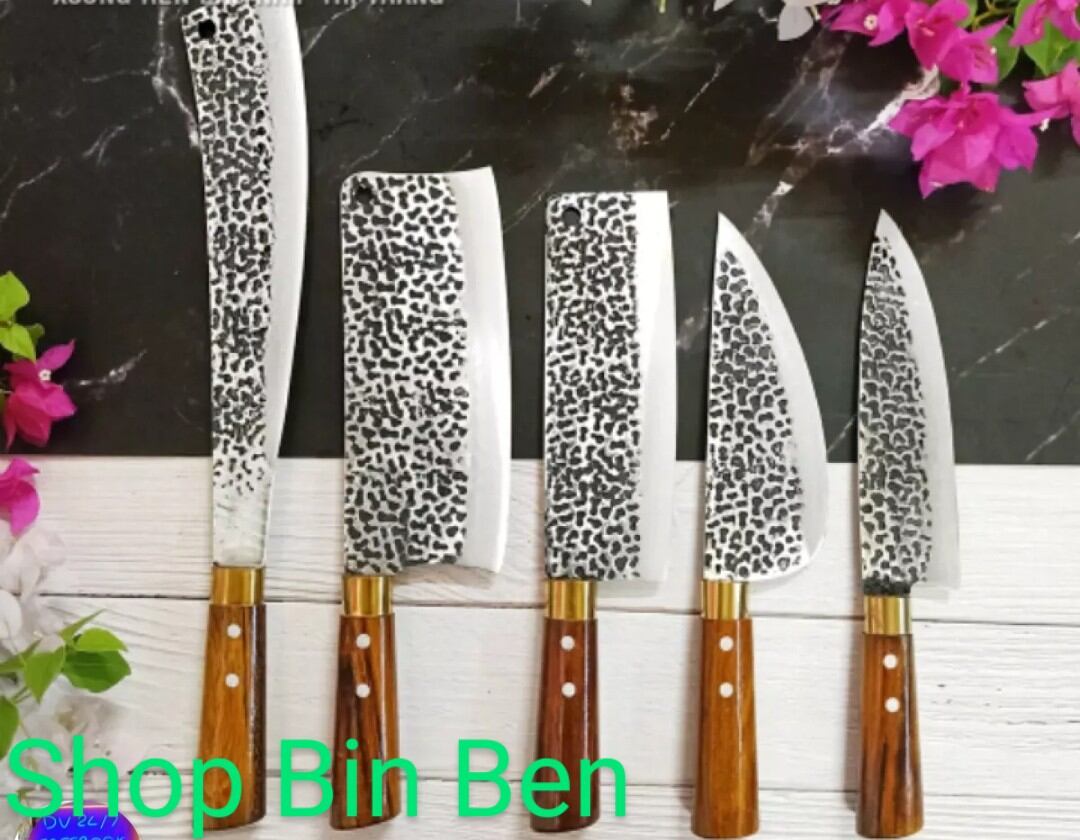 Dao nhà bếp 5 món dập vân 2 mặt cán cẩm chỉ khâu đồng