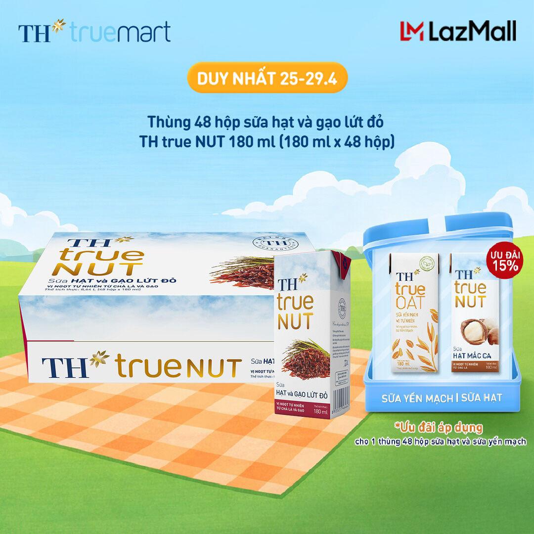 Thùng 48 hộp sữa hạt và gạo lứt đỏ TH true NUT 180 ml (180 ml x 48)