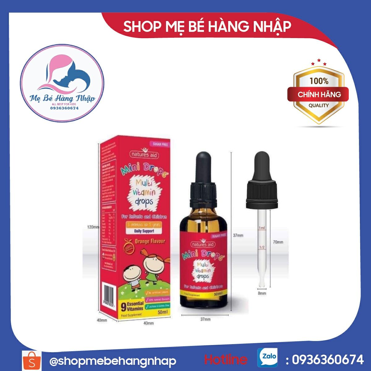 Vitamin tổng hợp Multi Vitamin Mini Drop Nature aid 50ml của Anh cho bé Từ 3 tháng - 5 tuổi