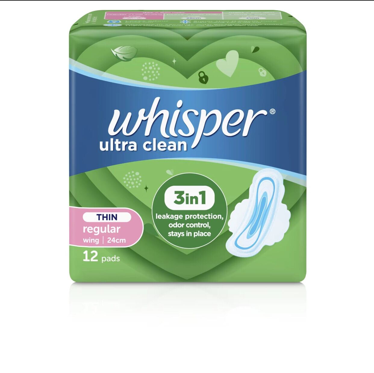 Combo 3 gói Băng Vệ Sinh WHISPER Ultra Clean gói 12 miếng x3