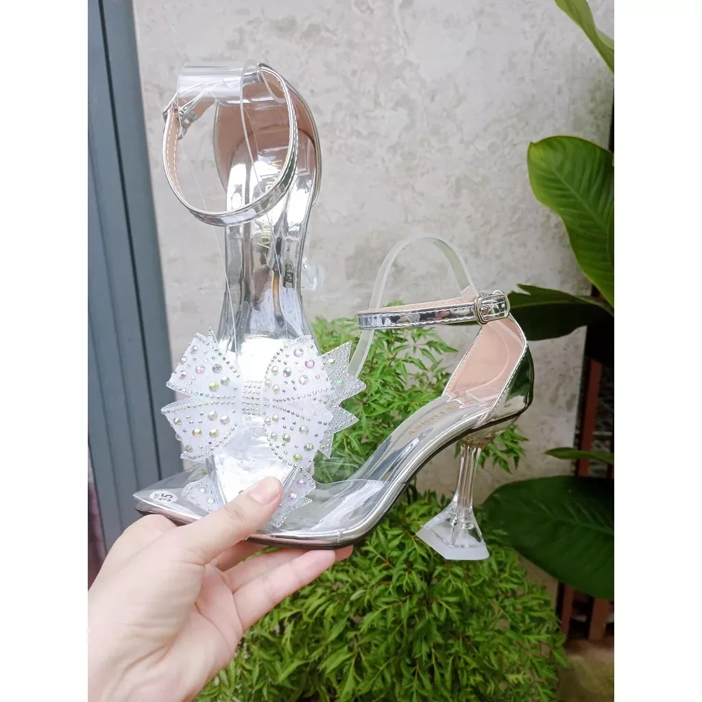 Giày nơ đính đá giày cao gót 9 phân