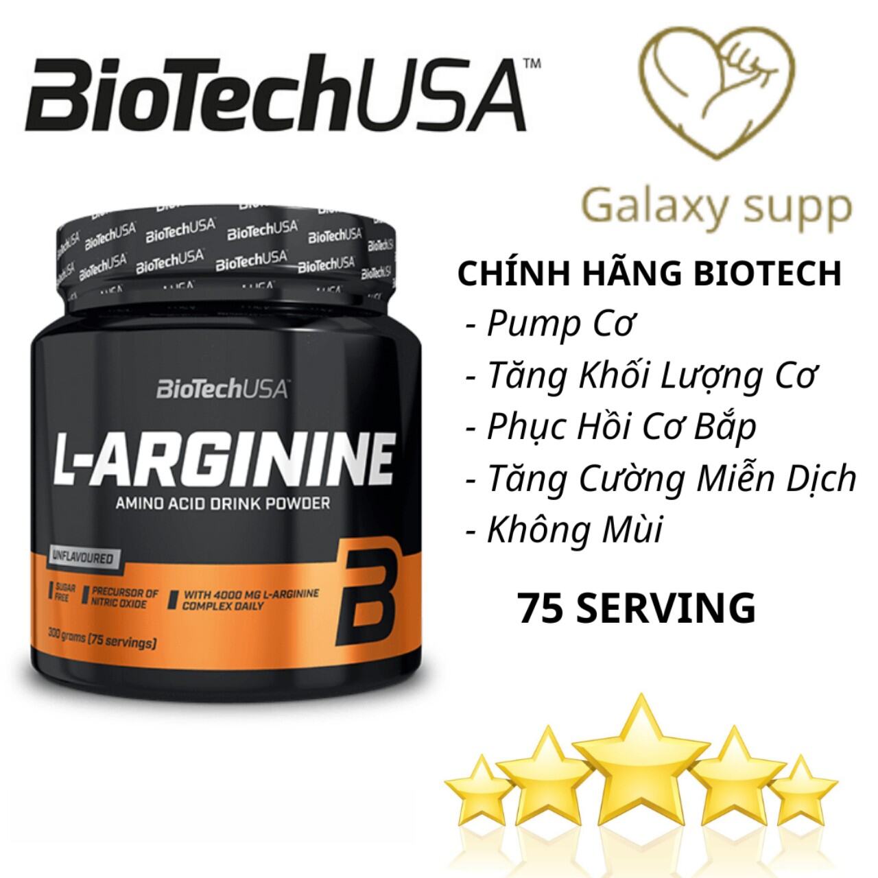 BiotechUSA Arginine Tổng Hợp Protein + Nitric Oxit 150 Servings