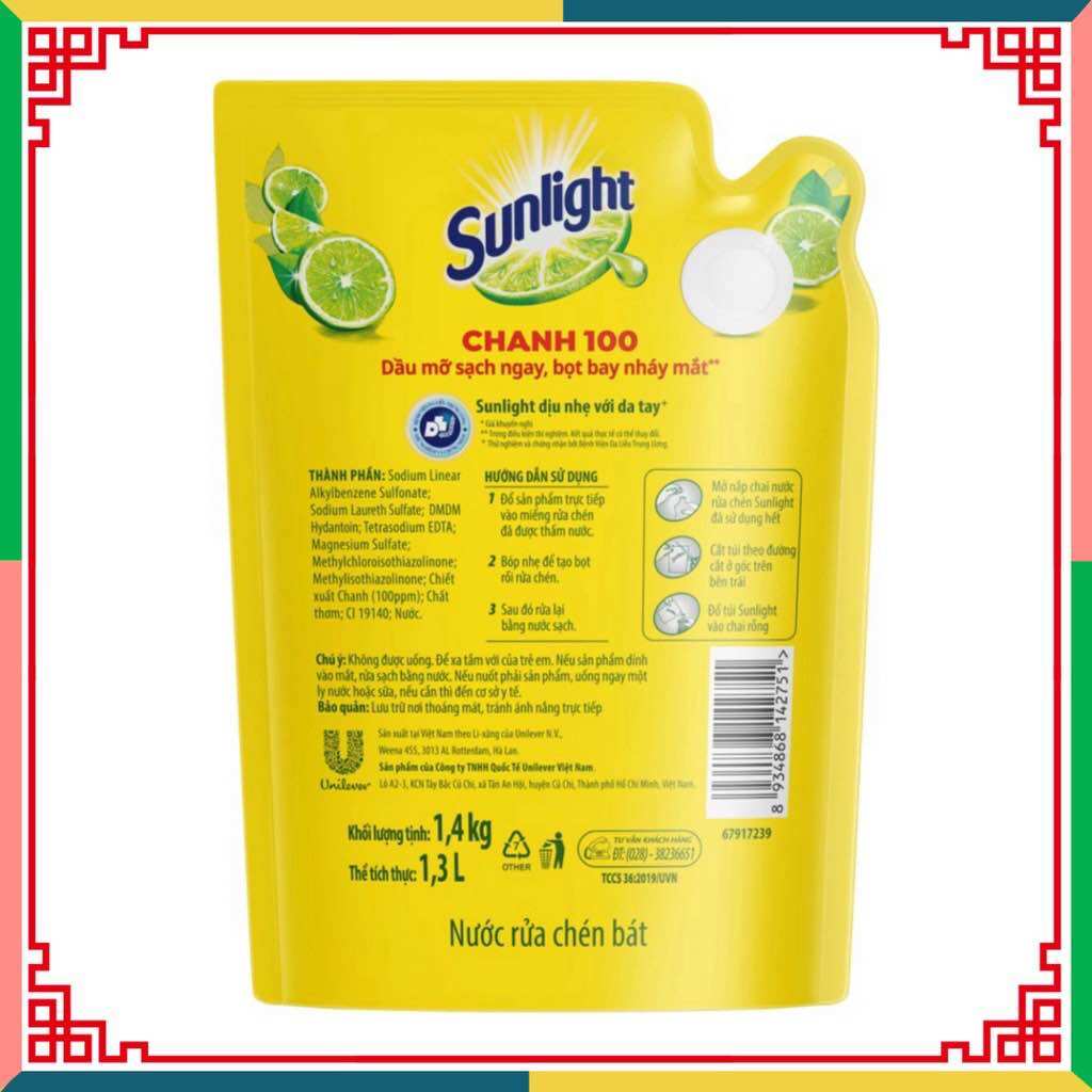 Nước Rửa Chén-Bát Sunlight Chanh Túi 1,4Kg