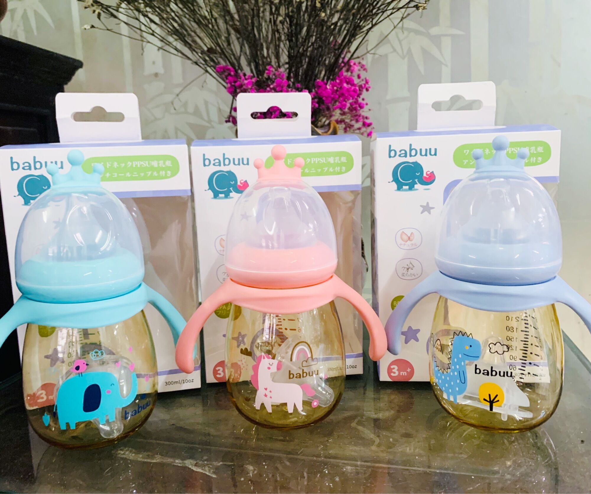 (tặng 1 núm ti) Bình sữa PPSU cổ rộng cao cấp Babuu