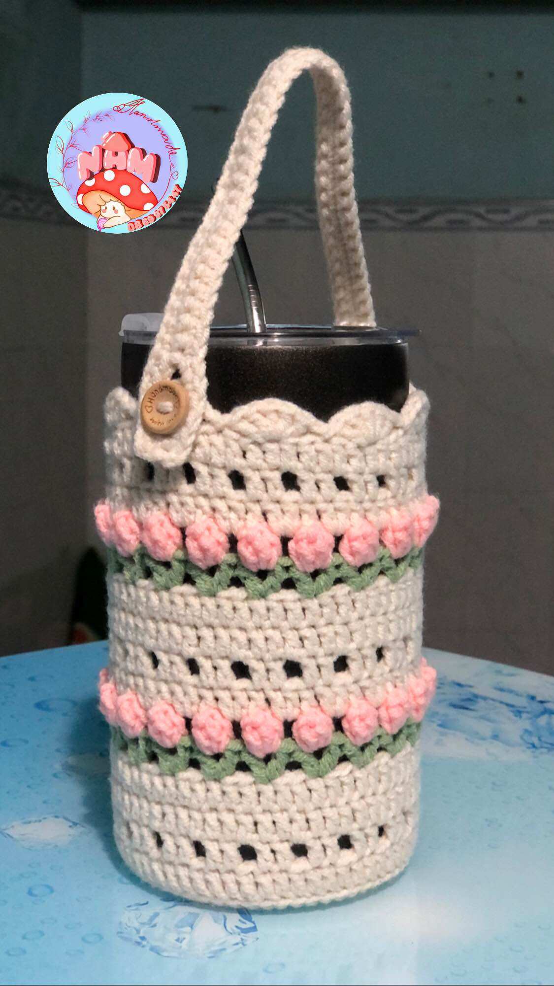 Túi đựng ly giữ nhiệt hoa tulip handmade