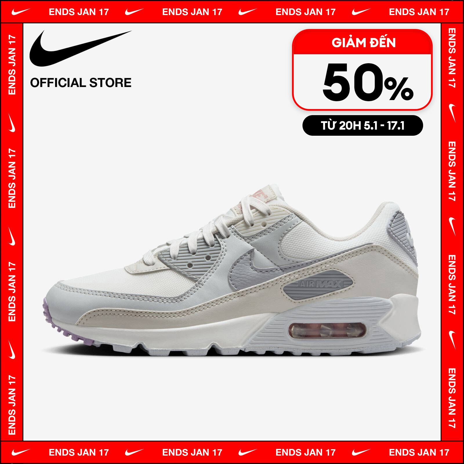 [TỪ 15-17.1 I VOUCHER 20%] Giày Thể Thao Nike Women's Air Max 90 Shoes - Summit White