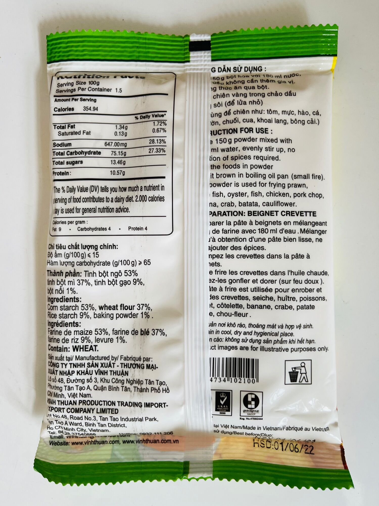 2 GÓI BỘT CHIÊN GIÒN VĨNH THUẬN LOẠI 150GR