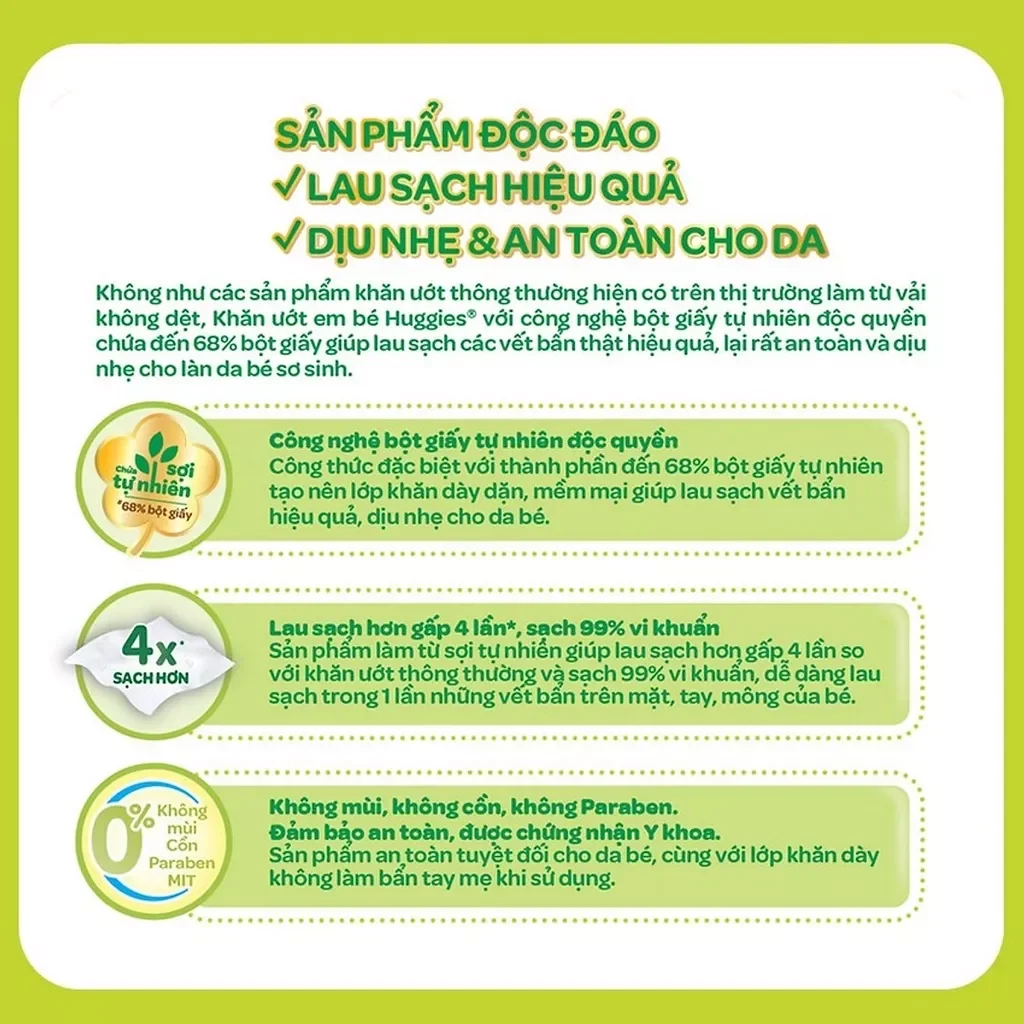 Khăn ướt Huggies không mùi (64 miếng/gói)