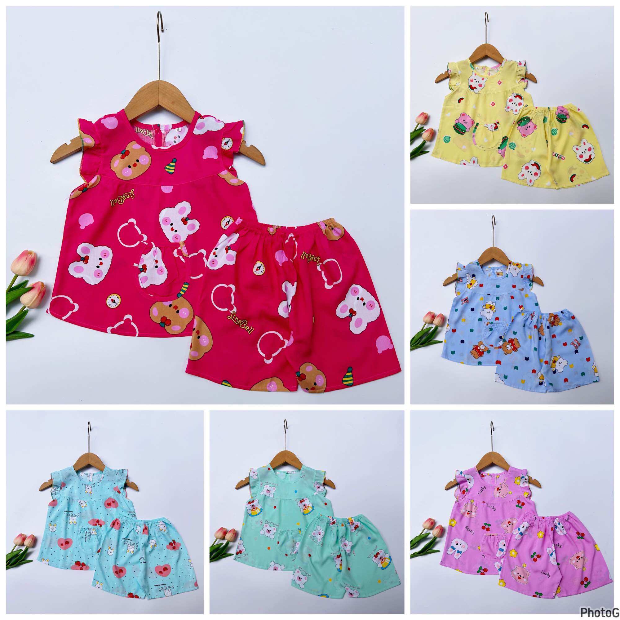 Bộ tole bé gái, đồ bộ tole cho bé gái cánh tiên quần đùi 9-30kg đường may kĩ - Pigbabysstore