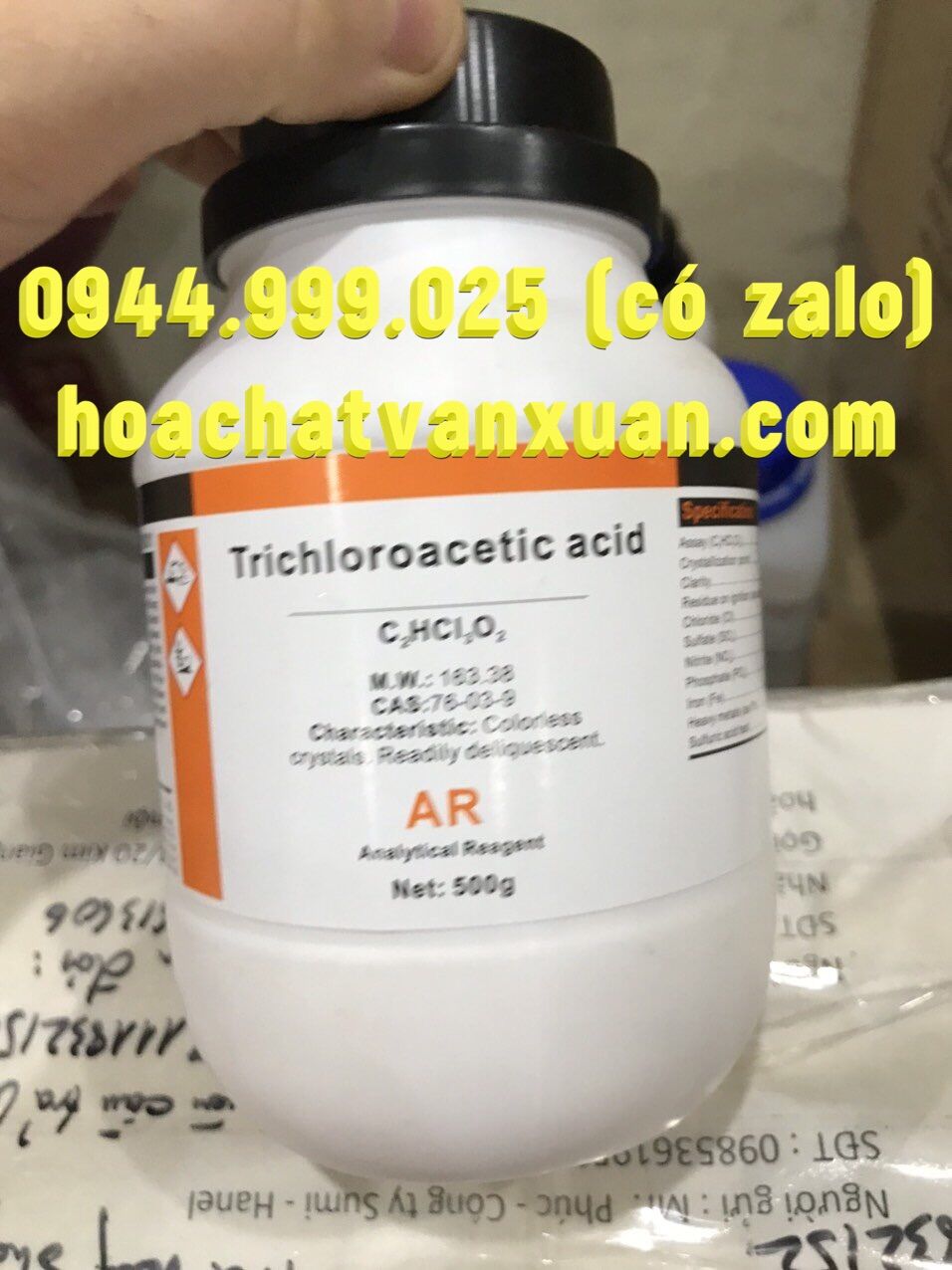 Trichloroacetic acid 99% TCA 500g Xilong (nguyên liệu sản xuất tẩy hạt cơm mụn cóc) axit tricloaxetic CAS 76-03-9 tca