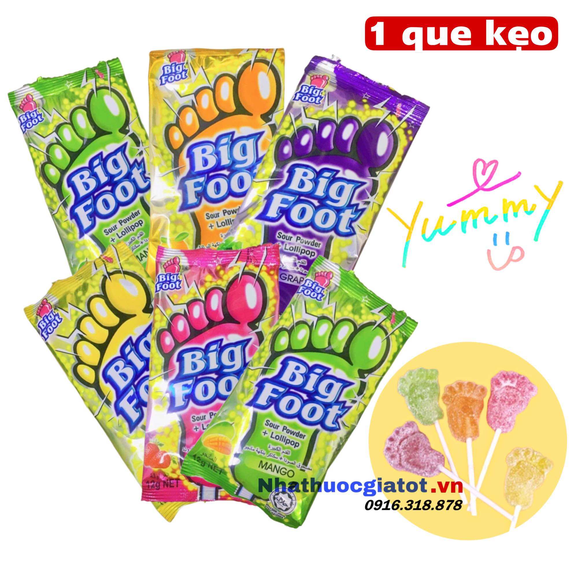 Kẹo mút bột chua hình bàn chân big foot từ malaysia - kẹo lollipop tuổi thơ
