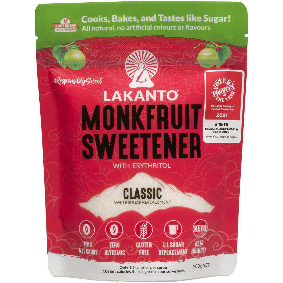 Đường ăn kiêng La hán quả Lakanto Monkfruit Sweetener 200g hàng Úc
