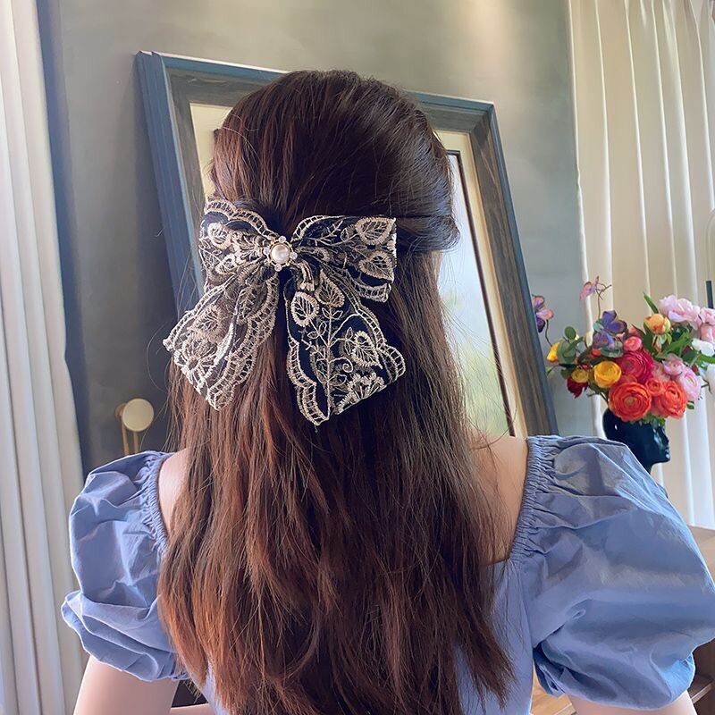 Cặp Tóc Tiểu Thư Phối Nơ Ren Xinh Xắn Sang Chảnh