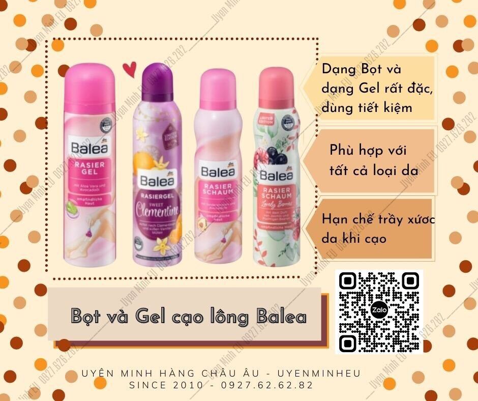 Sẵn hàng Bọt cạo lông Balea và Gel cạo lông Balea các mùi