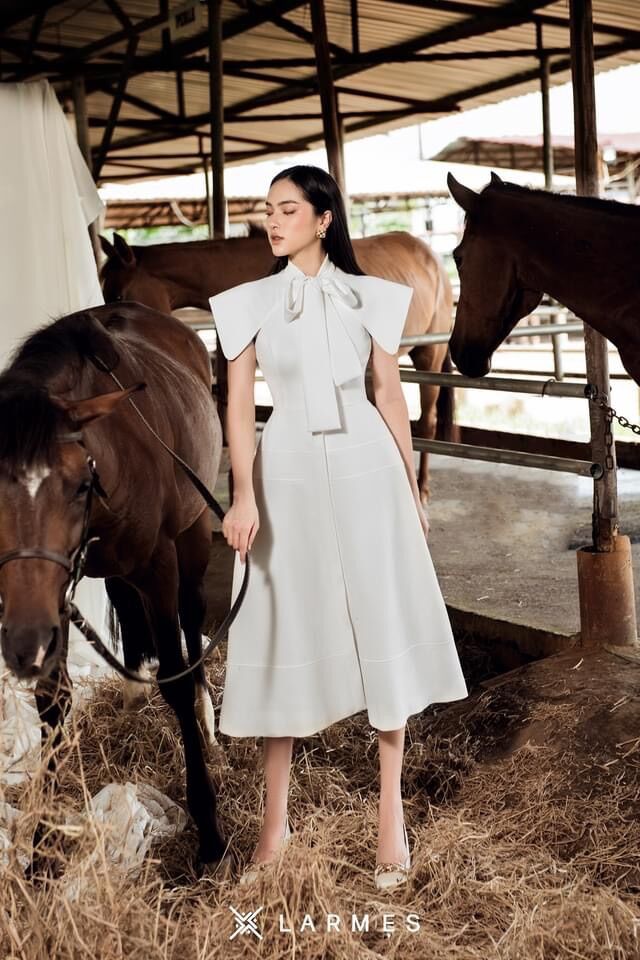 LARMES - Đầm cổ nơ tùng xoè Rosette