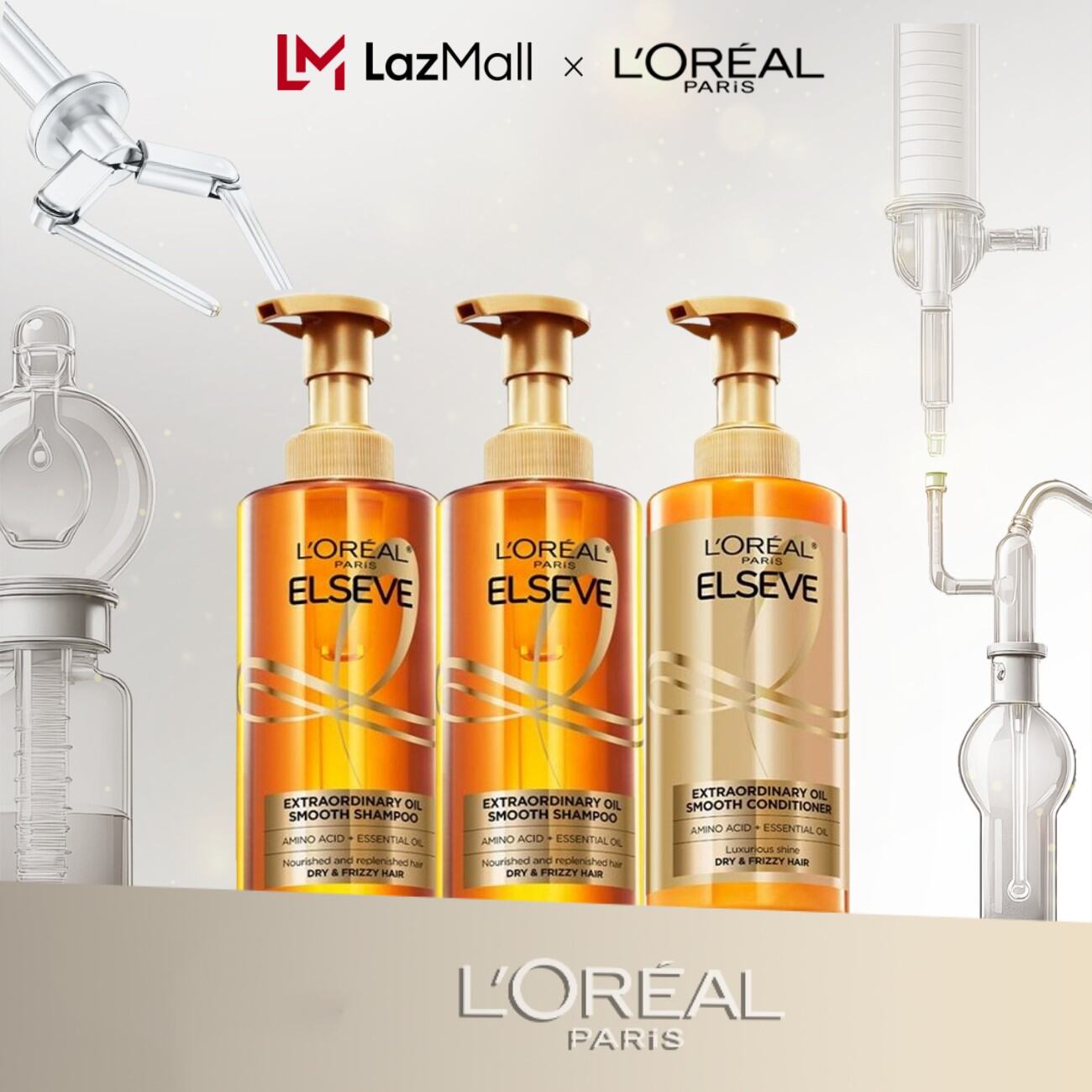 Bộ 2 gội 1 xả dưỡng tóc suôn mượt tóc cao cấp L'Oreal Paris Extraordinary Oil Sleek 440ml x 3