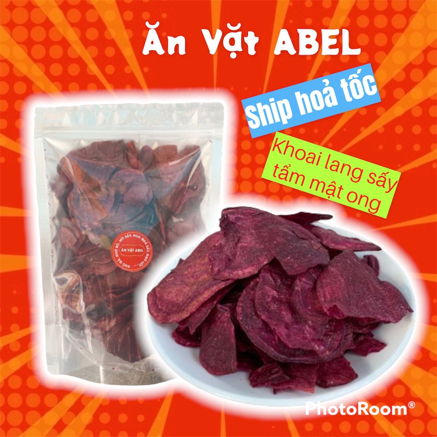 Khoai lang sấy mật ong 200 gram , khoai lang tím sấy giòn , khoai sấy đà lạt , ăn vặt abel