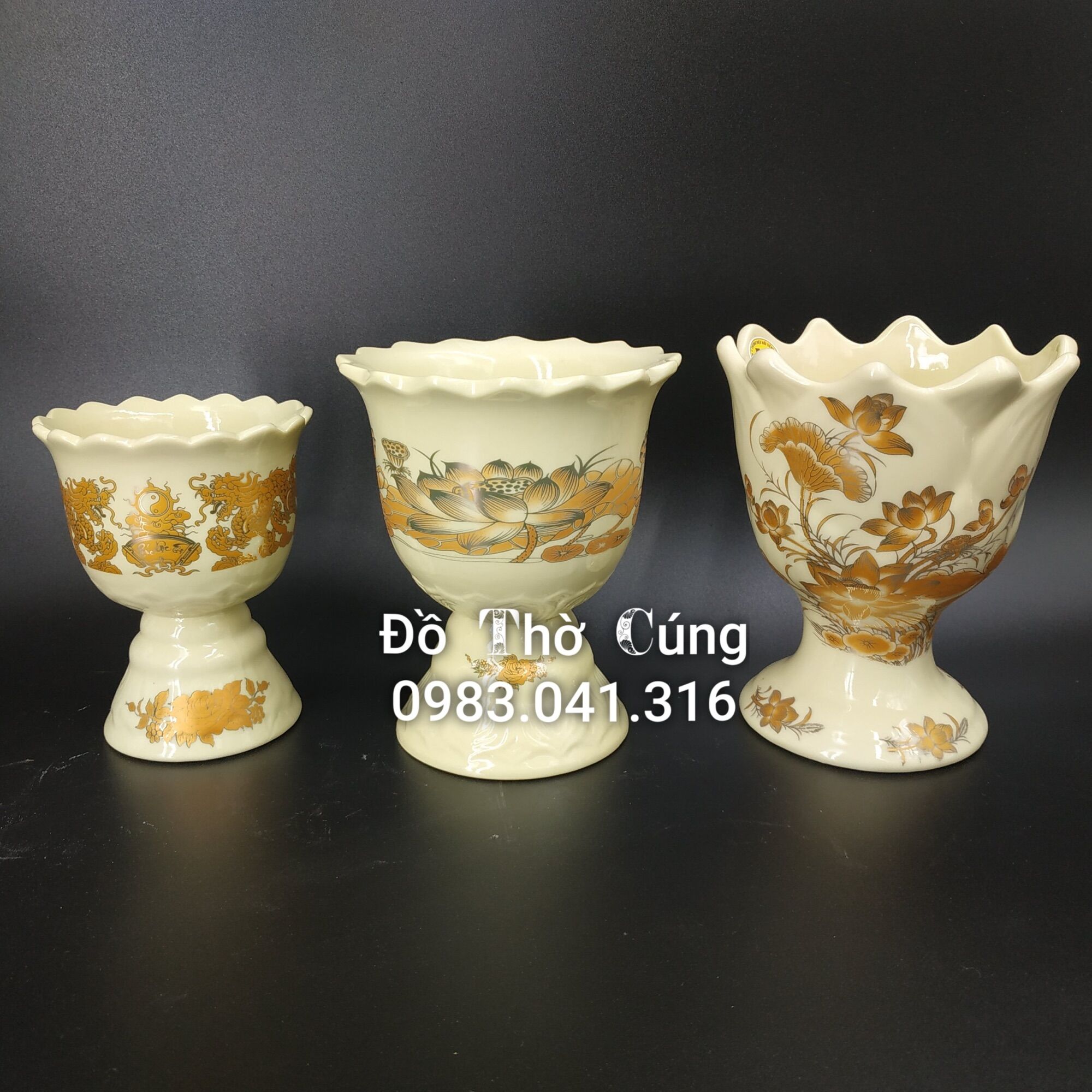 Ly đựng quả phật thủ bằng sứ màu vàng ngà