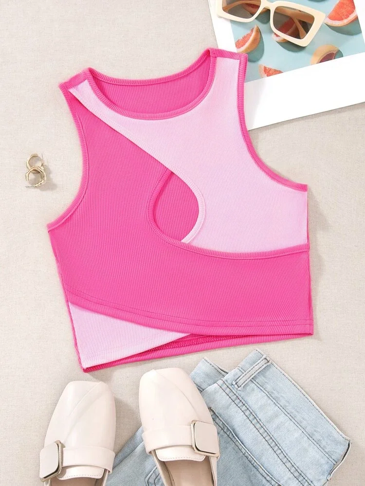 Áo croptop phối hai màu đan chéo (0504)