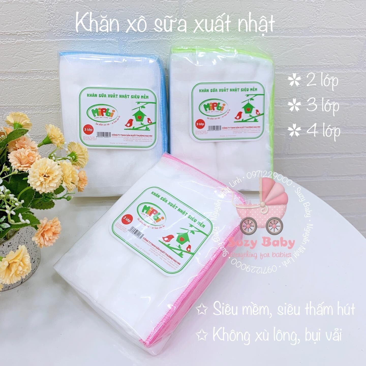 Khăn sữa truyền thống mipbi 100% cotton tự nhiên
