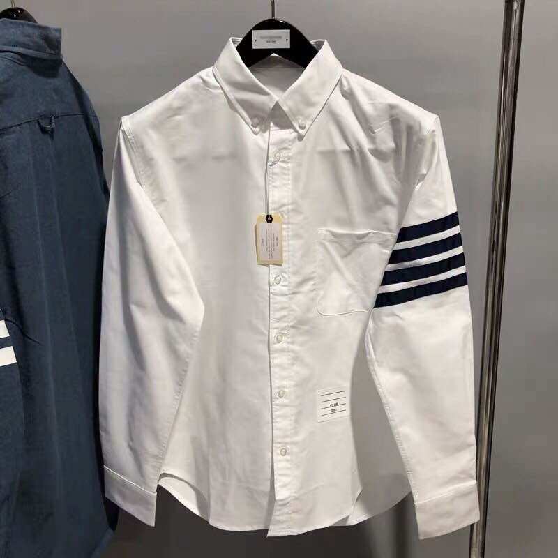 Áo sơ mi thom brown trắng viền 4 sọc đen