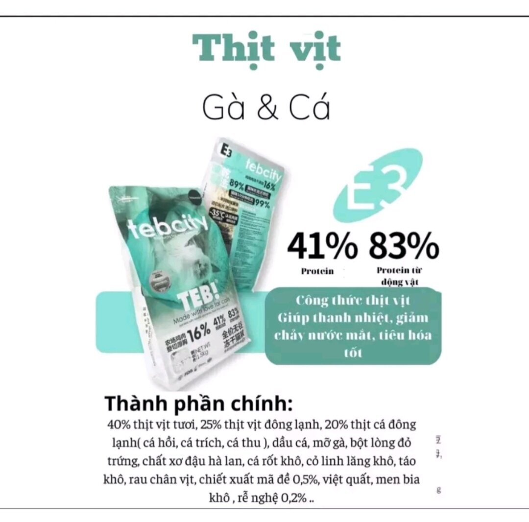 Thức ăn cho mèo hạt Teb Citi gói 1.5kg- Thức ăn hạt mix toping cho mèo