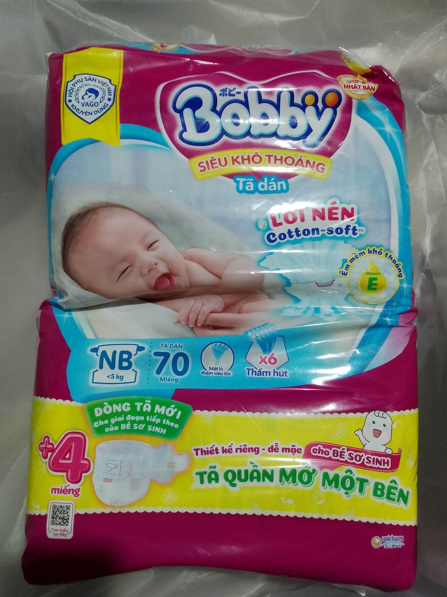 Tã dán sơ sinh bobby NB74dưới 5kg (tổng 74 miếng