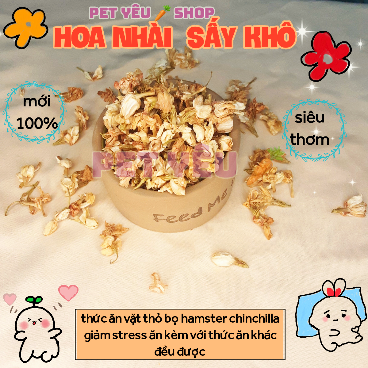 Hoa nhài sấy thức ăn vặt thỏ bọ chinchilla hamster
