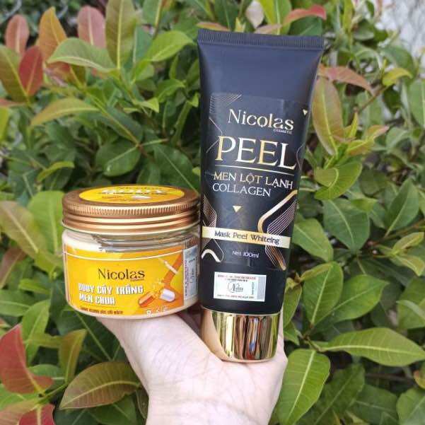 Combo men lột lạnh + kem body Nicolas cấy trắng men chua chính hãng