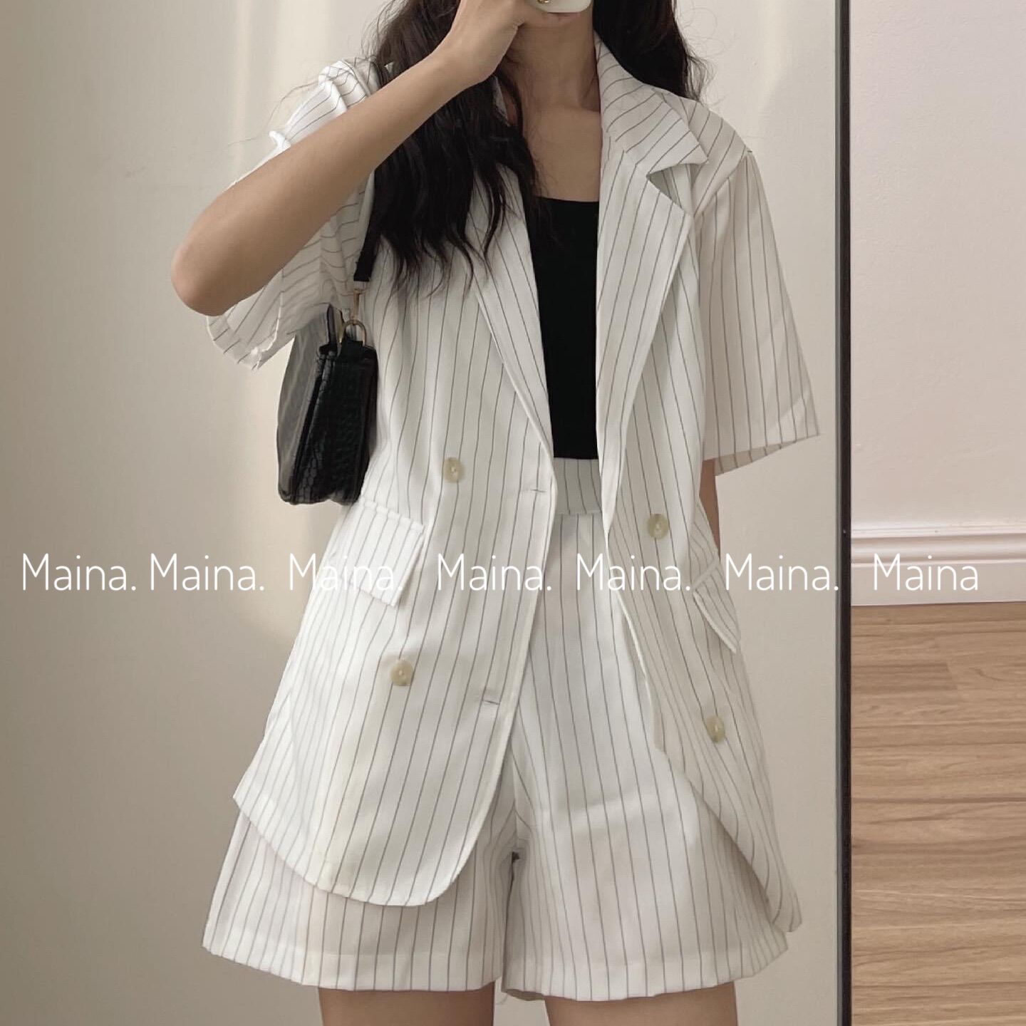 Set vest quần kẻ sooc basic 2 màu đen trắng