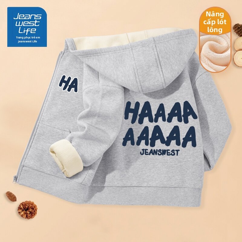 Jeanswest Autumn Winter Fleece Lined Hooded Jacket for Boys Knitted Casual Loose Fit Outdoor Wear Children's Clothing Giá 595,000 Đồng*Miễn phí vận chuyển