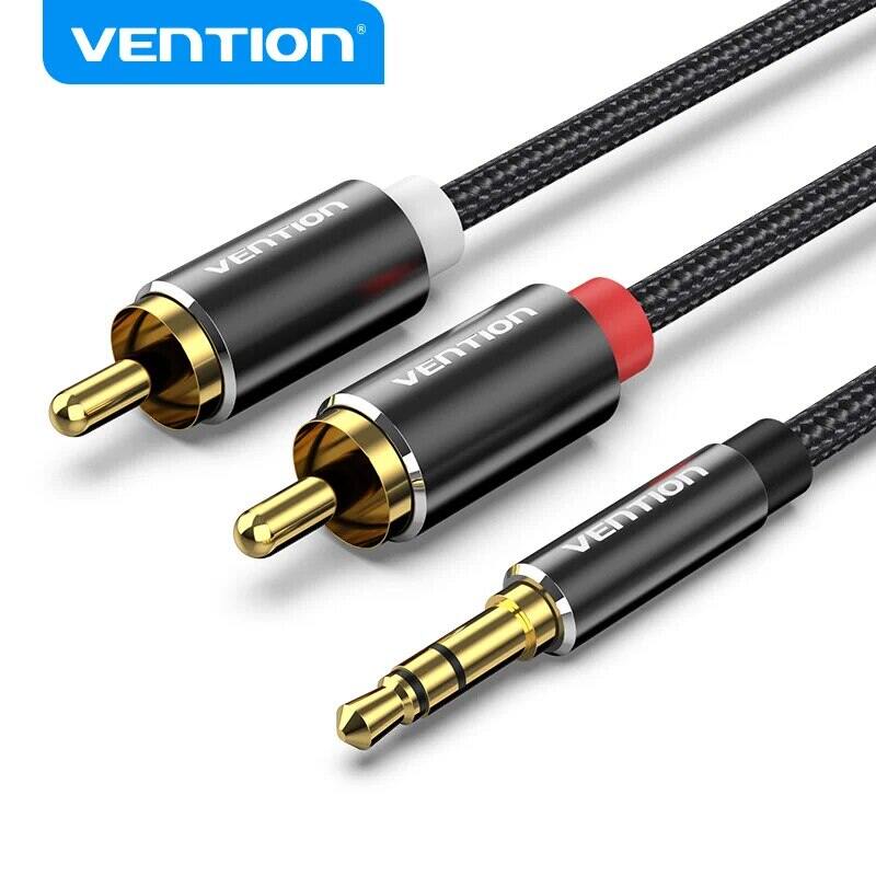 Bộ chia âm thanh Vention 3,5mm sang 2rca Jack cắm Rca cho bộ khuếch đại điện thoại thông minh Rạp hát tại nhà Cáp Aux có viền che chắn Rohs được chứng nhận