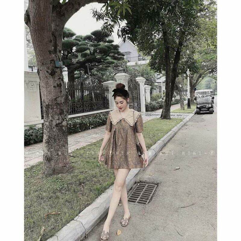 Váy gấm cổ sen dáng babydoll xinh yêu