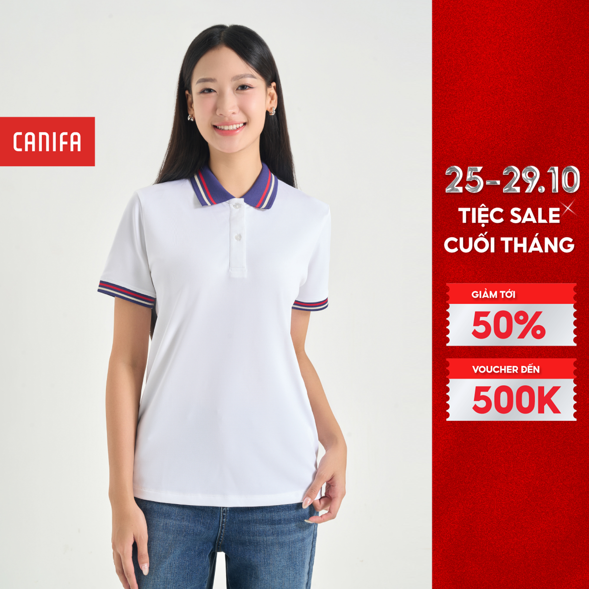 Áo polo nữ CANIFA phối bo kẻ 6TP24S005