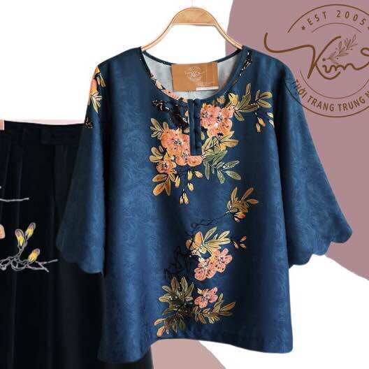 Set lụa hải đường đính đá pha lê