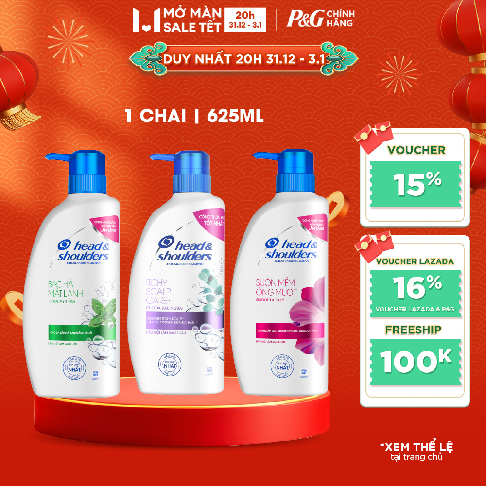  Dầu Gội HEAD & SHOULDERS Sạch Gàu Bạc Hà Mát Lạnh  Giảm Ngứa Da Đầu  Suôn Mềm Óng Mượt Chai 625ML 
